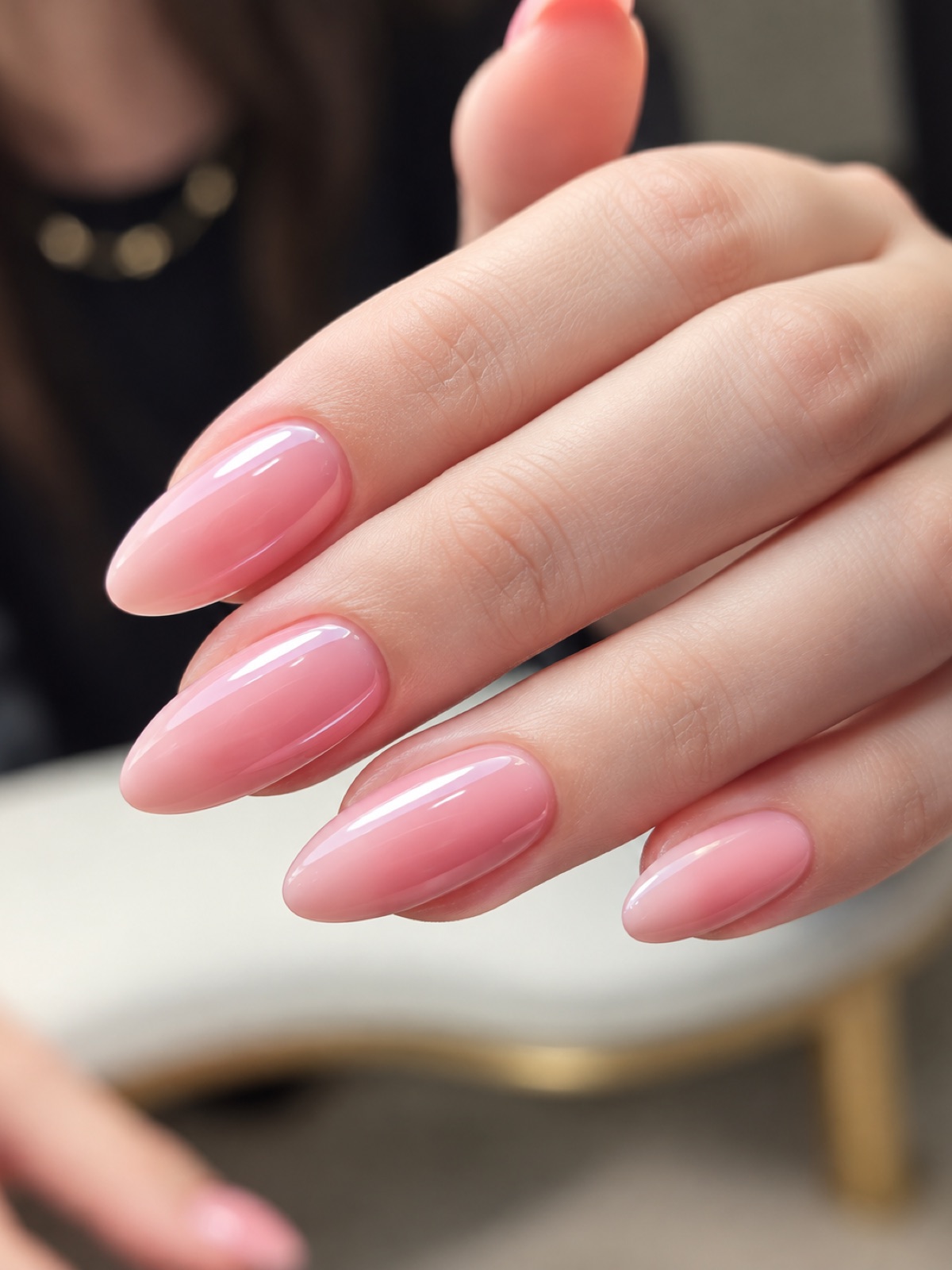 Soft pink almond gel nails