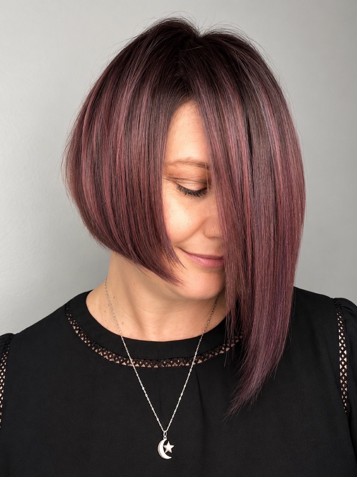 Angled bob in a smoky mauve rose