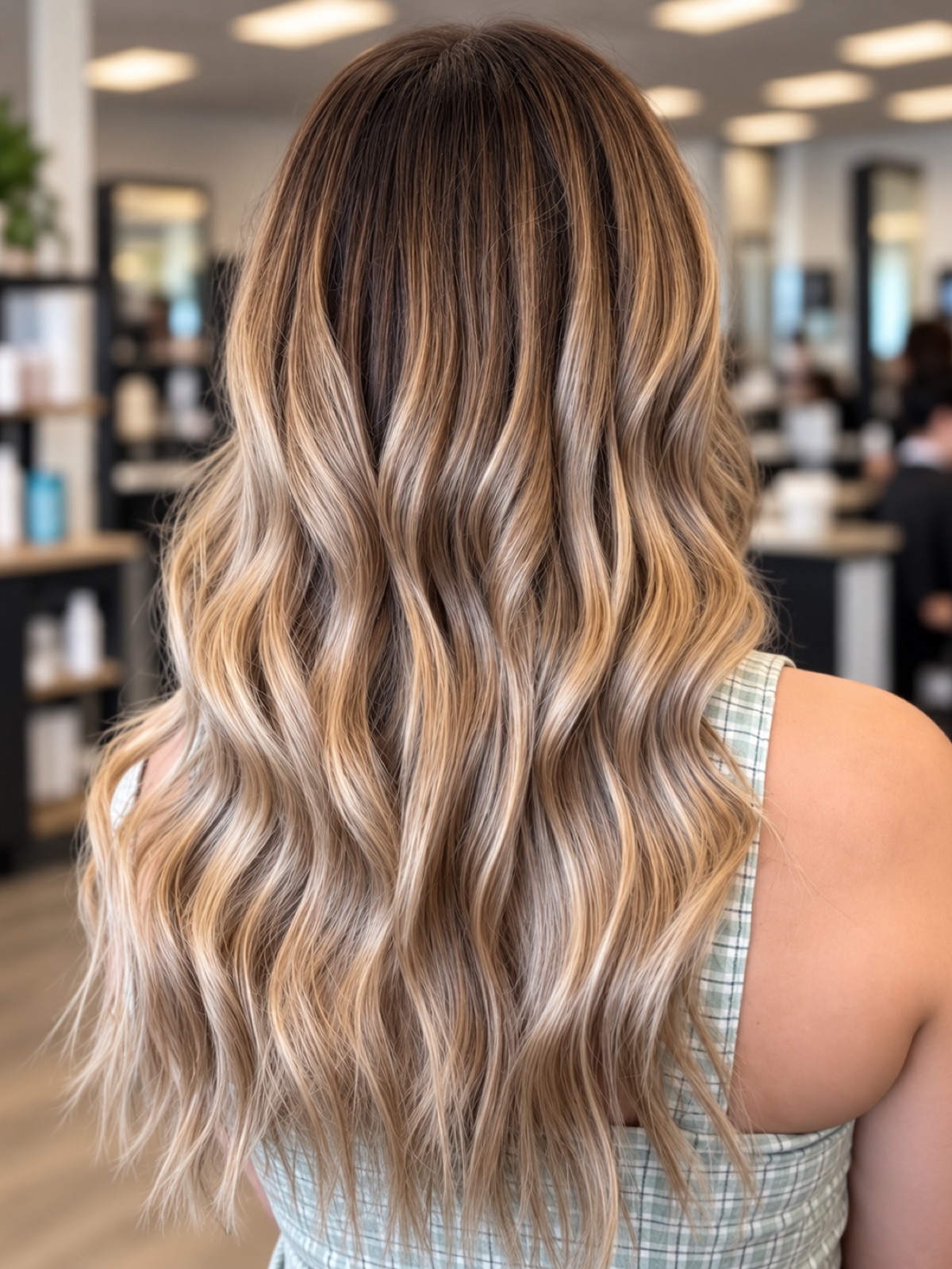 Long sandy blonde balayage waves